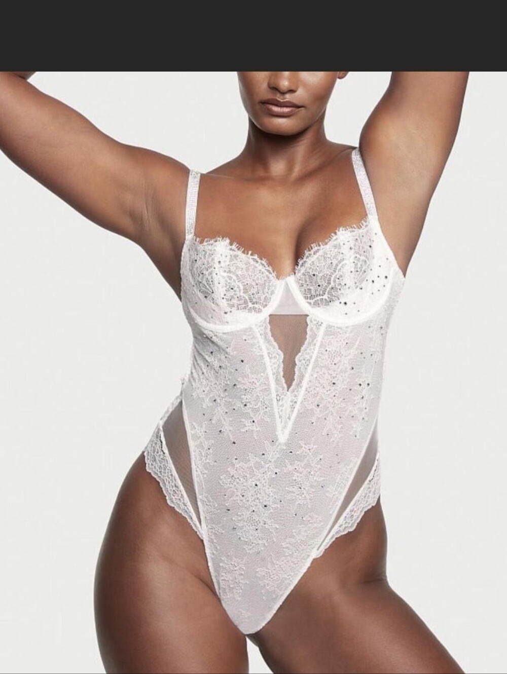 Victoria's Secret Bridal Ivory Lace & Rhinestone Teddy Bodysuit